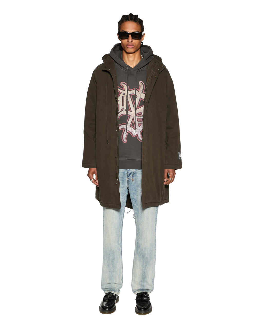 Mens Dug Out Biggie Hoodie Faded Black Oversized Fleece - Black