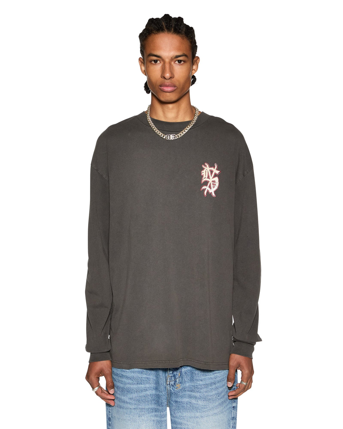 Mens Dug Out Biggie Ls Tee Faded Black Oversized Tees - Black