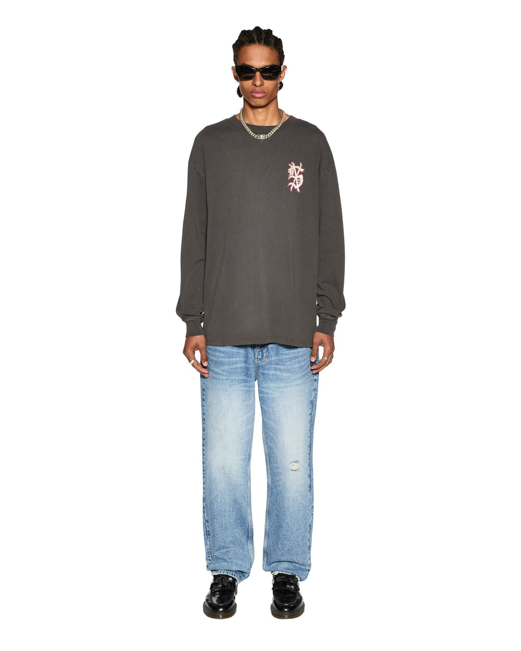 Mens Dug Out Biggie Ls Tee Faded Black Oversized Tees - Black