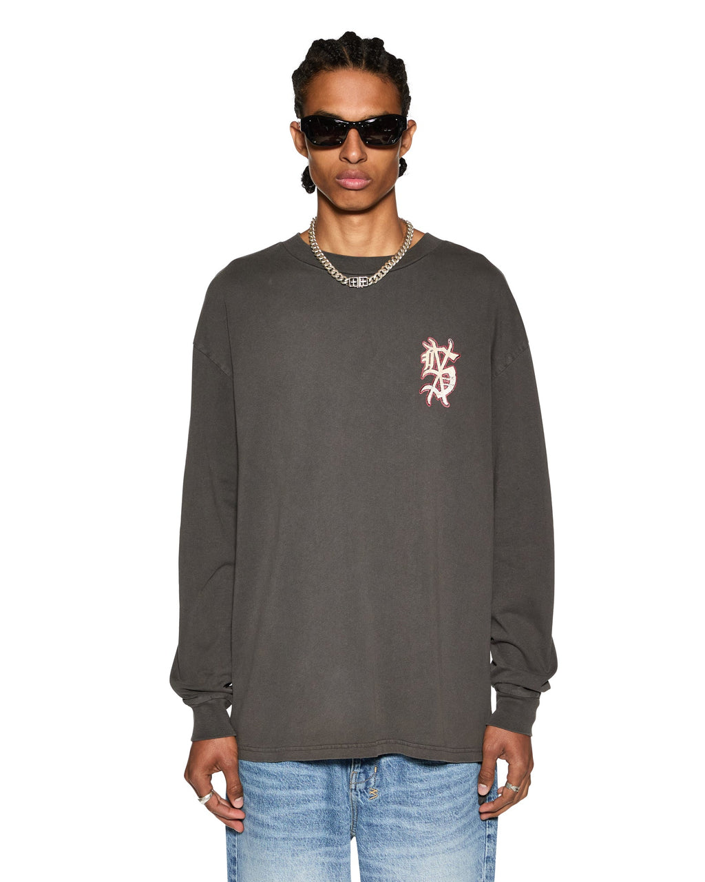 Mens Dug Out Biggie Ls Tee Faded Black Oversized Tees - Black