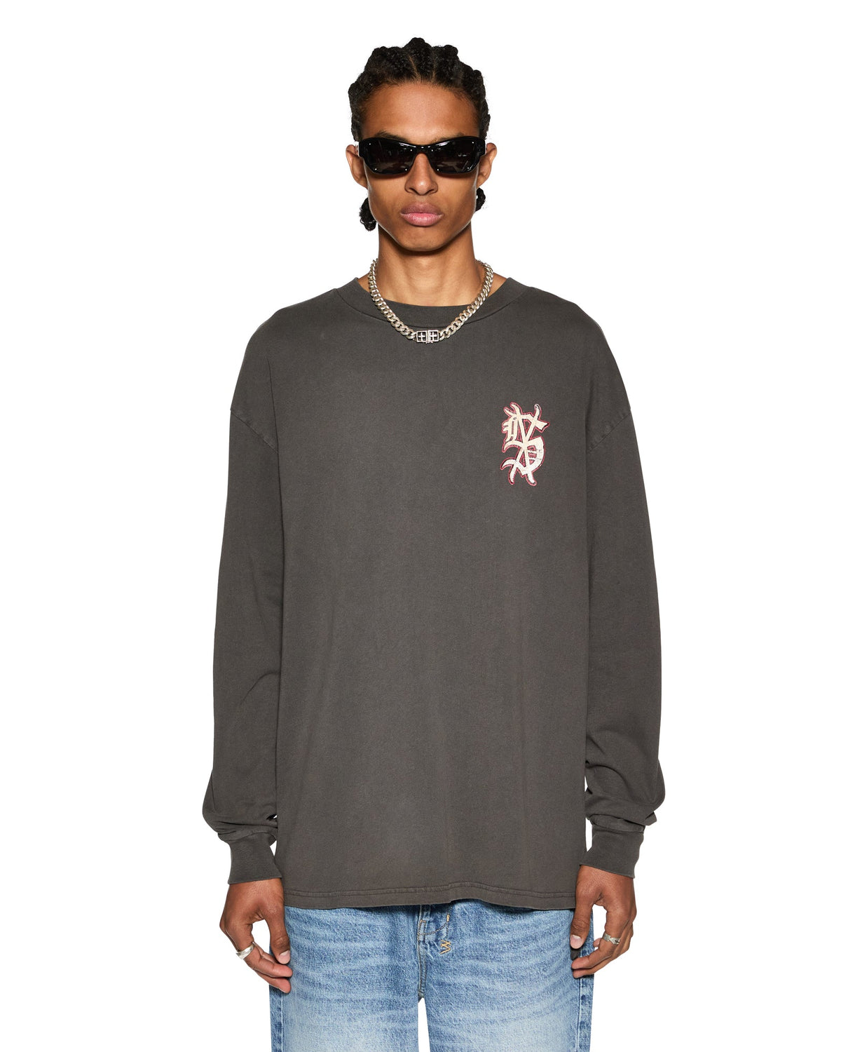 Mens Dug Out Biggie Ls Tee Faded Black Oversized Tees - Black