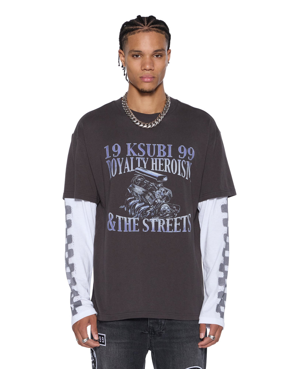 Mens Engine Ls Layer Tee Faded Black Regular Tees - Black