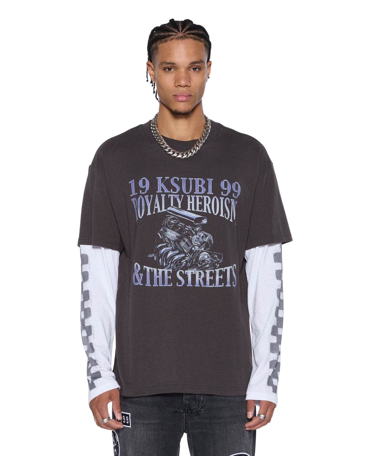 Mens Engine Ls Layer Tee Faded Black Regular Tees - Black