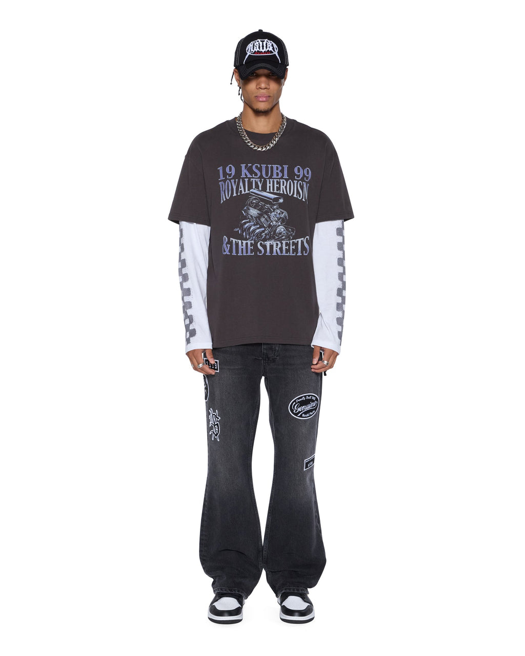 Mens Engine Ls Layer Tee Faded Black Regular Tees - Black
