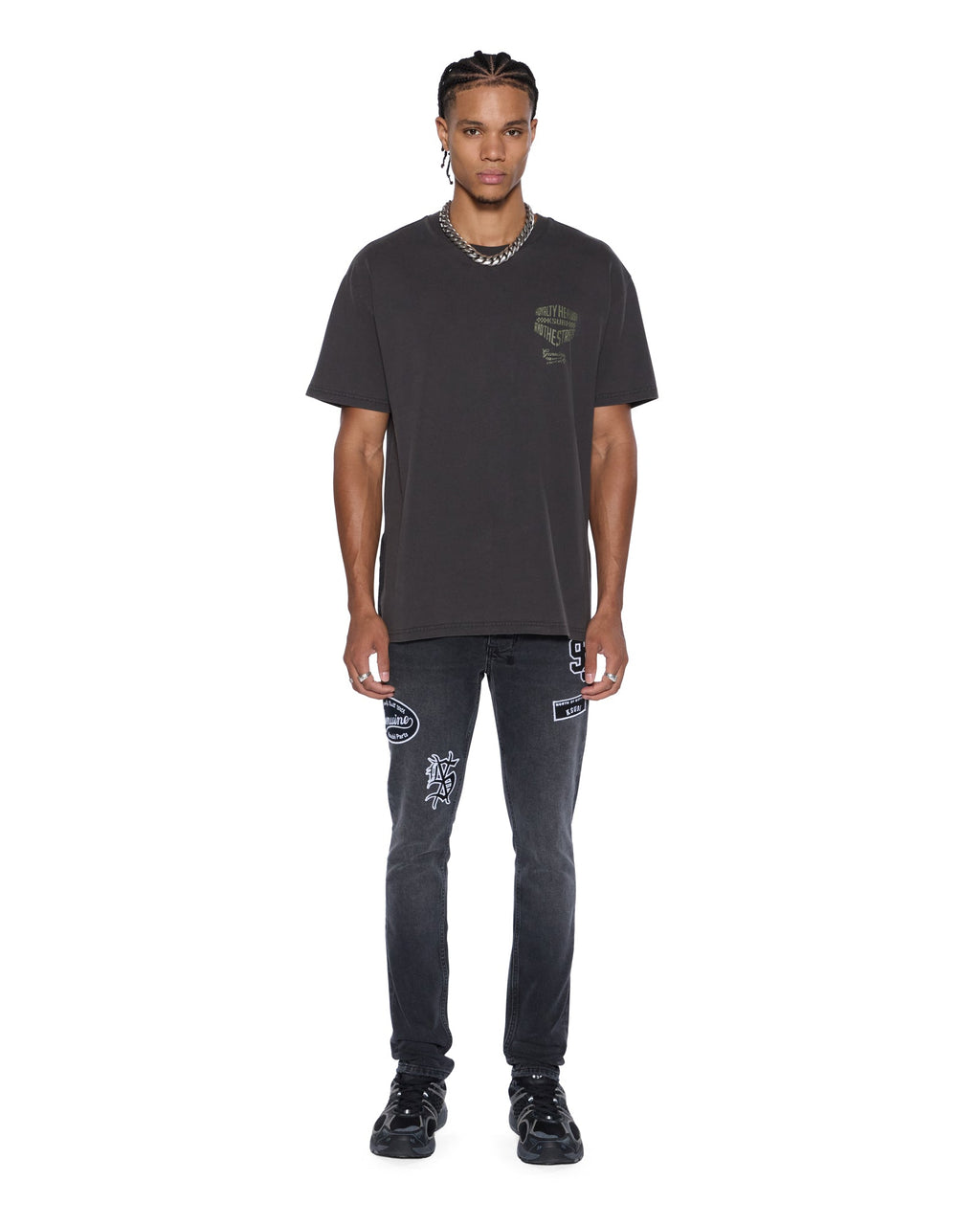 Mens Garage Biggie Ss Tee Faded Black Oversized Tees - Black