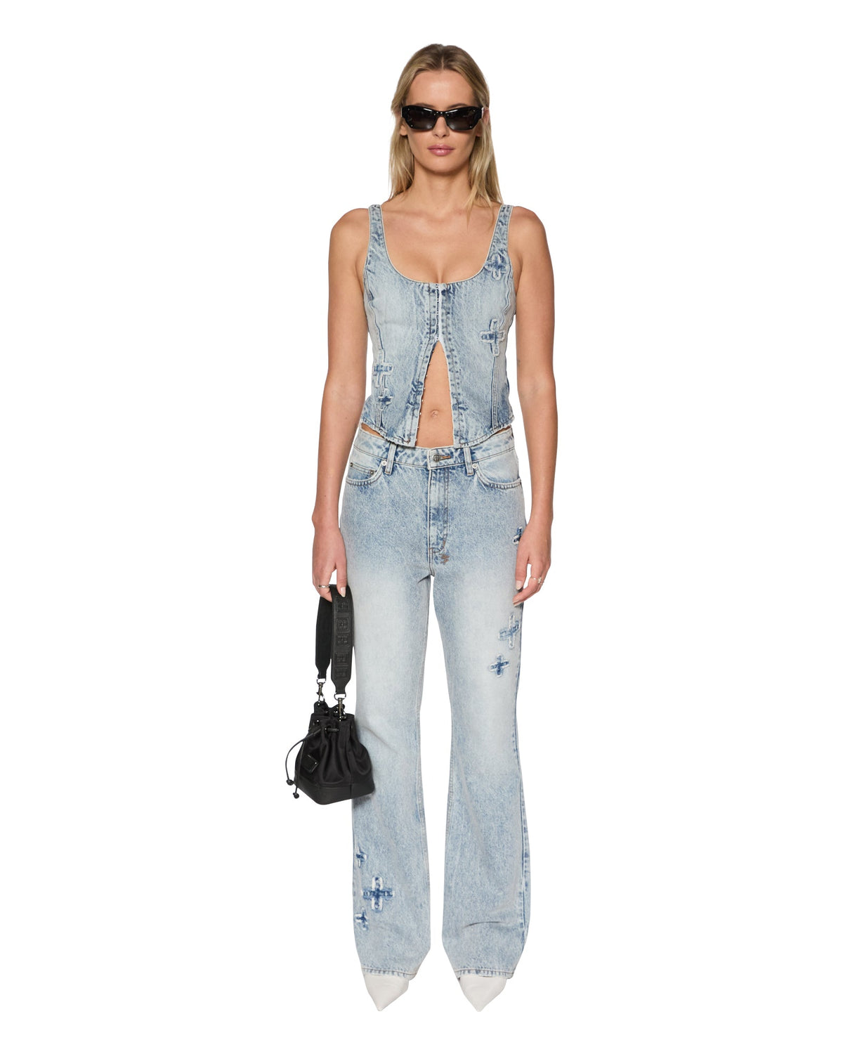 Womens Gigi Bustier Klassic Kraftwerk Fitted Fashion Tops - Denim