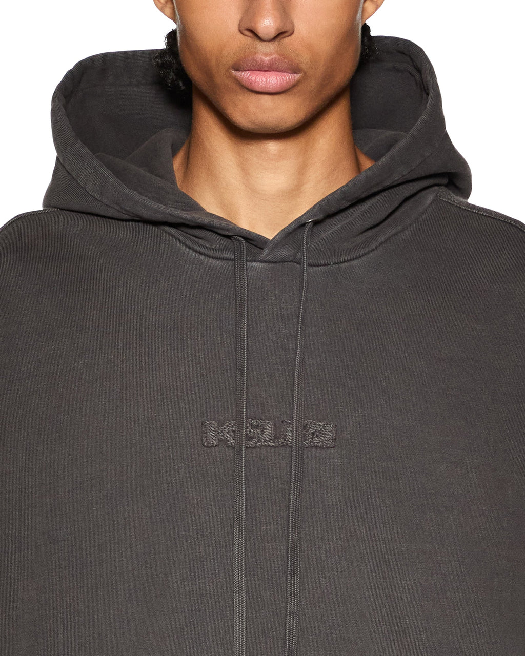 Mens Inverted Biggie Hoodie Faded Black Oversized Fleece - Black