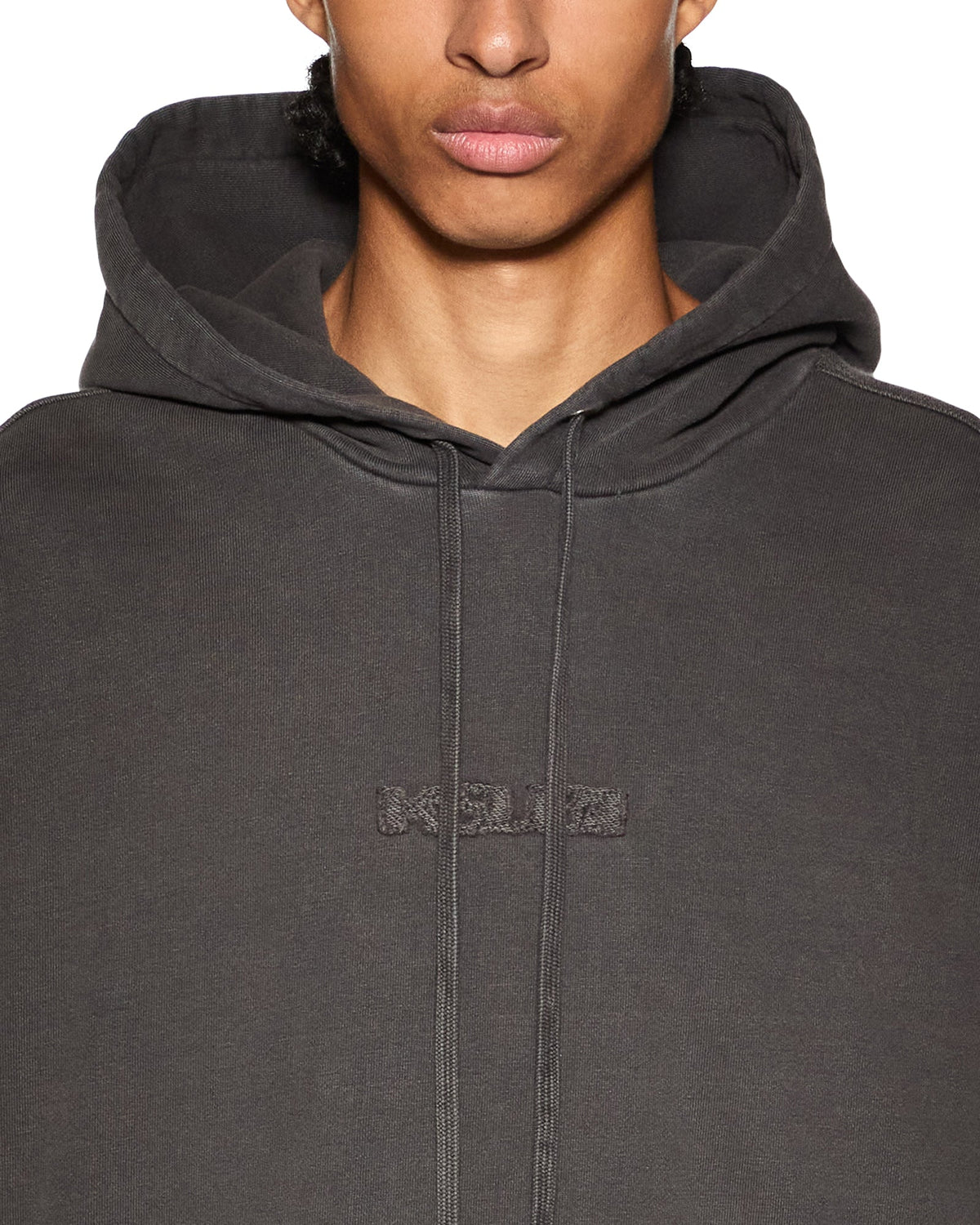 Mens Inverted Biggie Hoodie Faded Black Oversized Fleece - Black