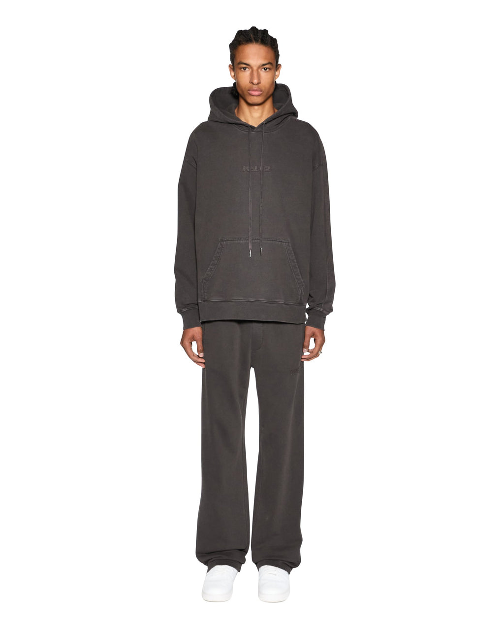 Mens Inverted Biggie Hoodie Faded Black Oversized Fleece - Black