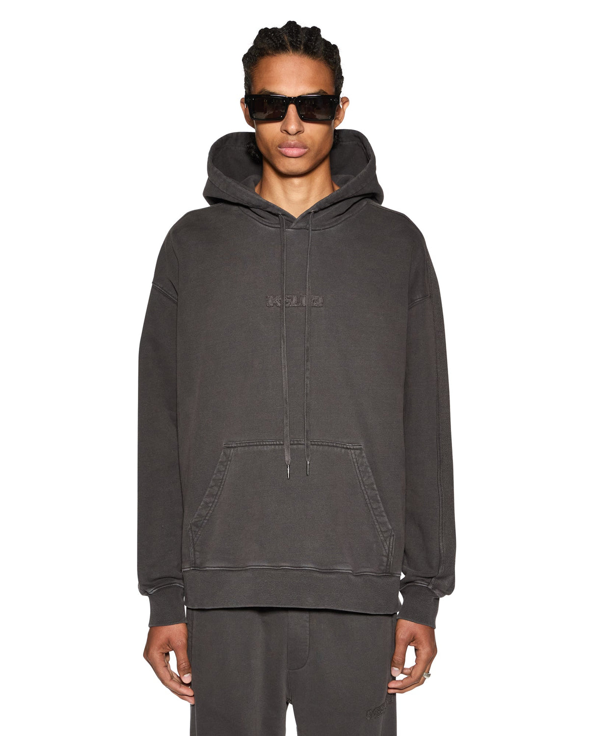 Mens Inverted Biggie Hoodie Faded Black Oversized Fleece - Black