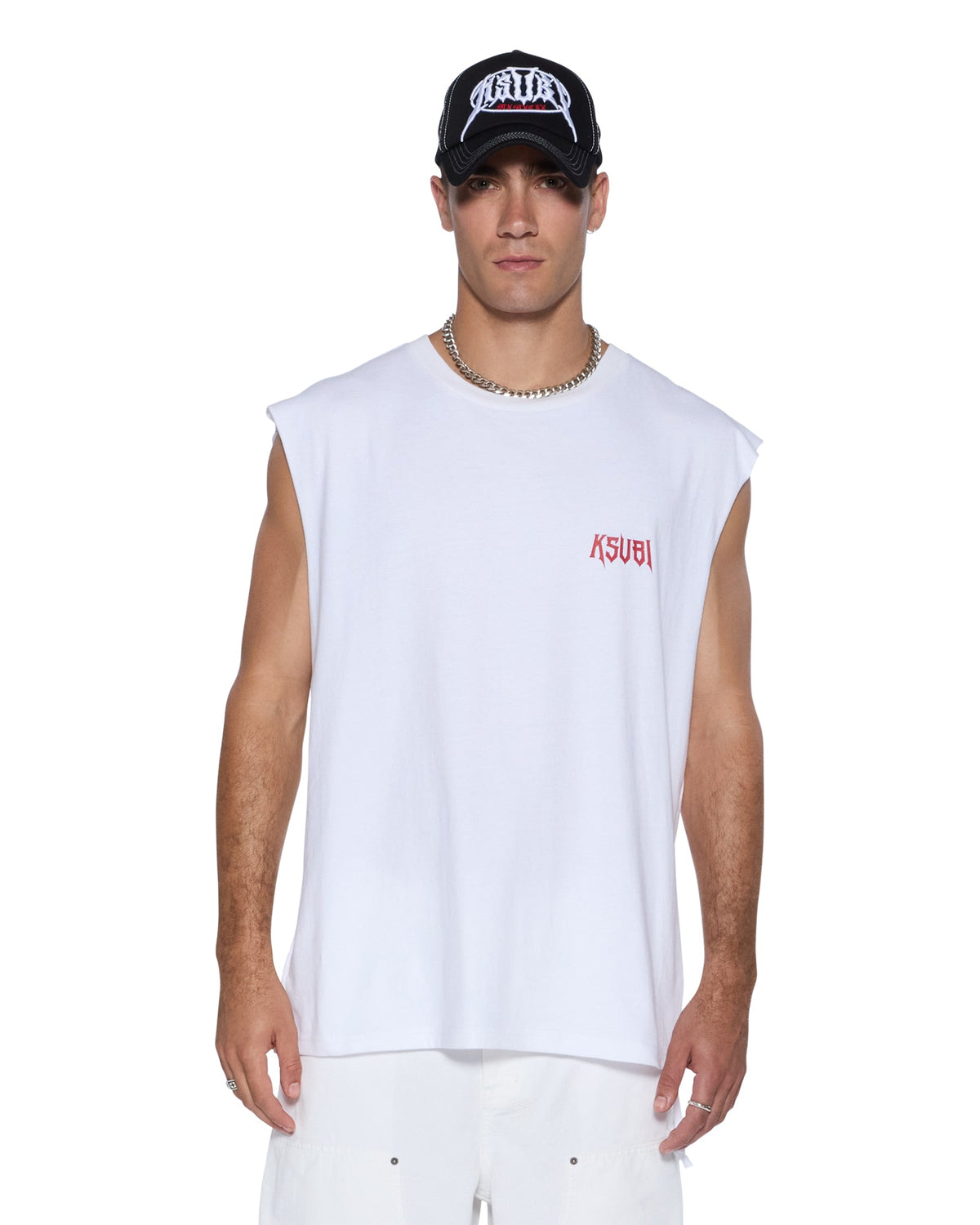 Mens Kingdom Cut Off Biggie Tee White Oversized Tees - White