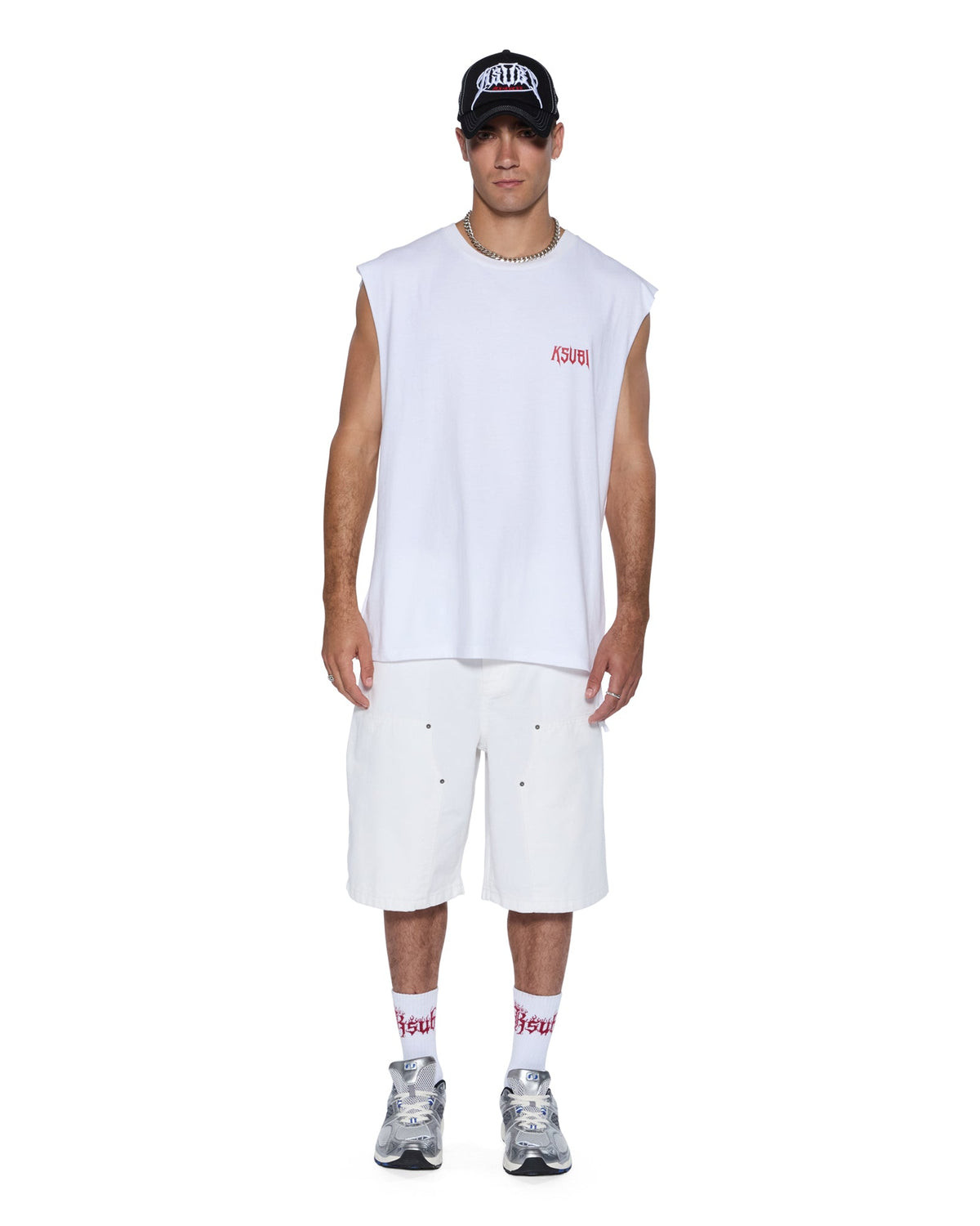 Mens Kingdom Cut Off Biggie Tee White Oversized Tees - White