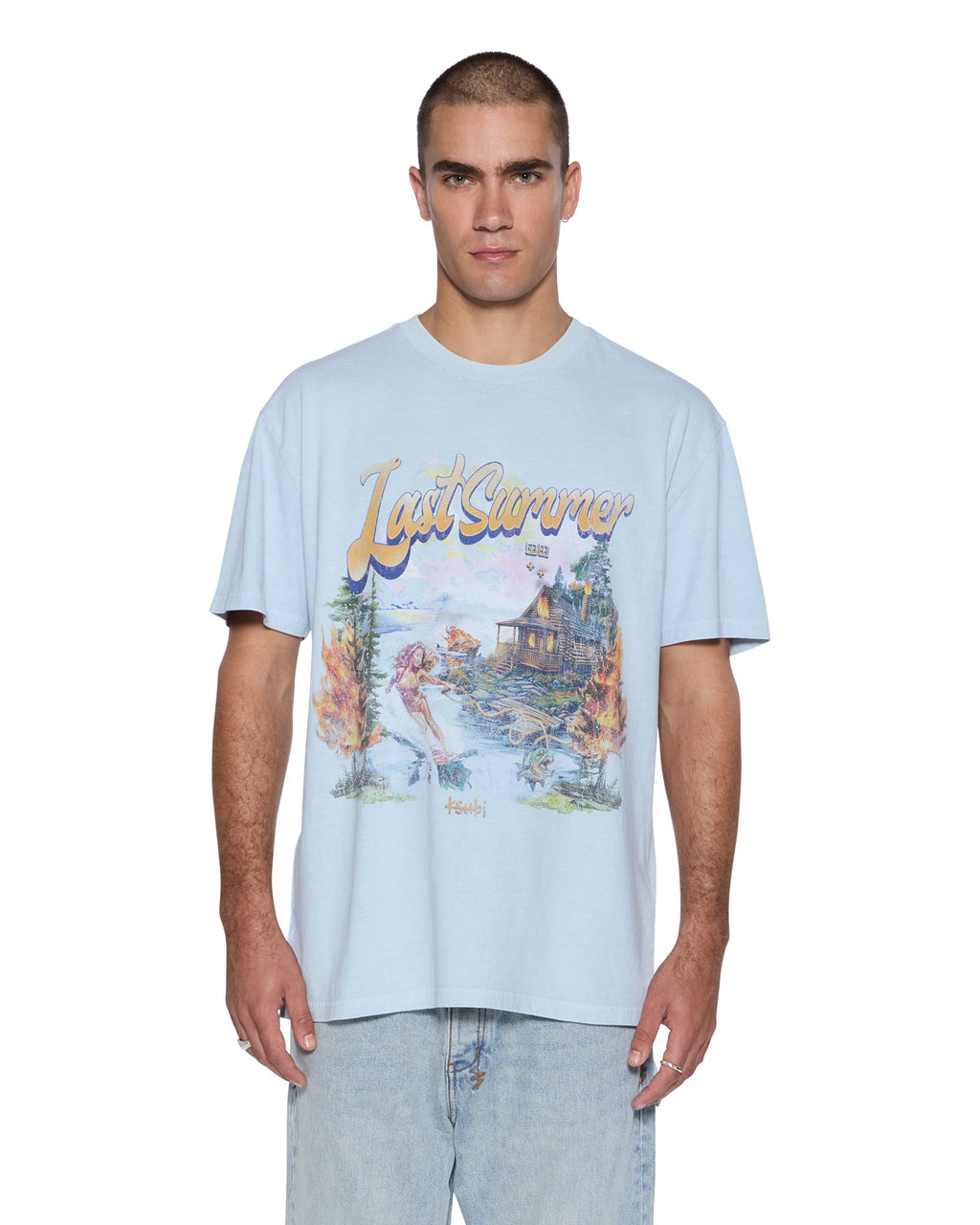 Mens Last Summer Biggie Ss Tee Blue Mist Oversized Tees - Blue