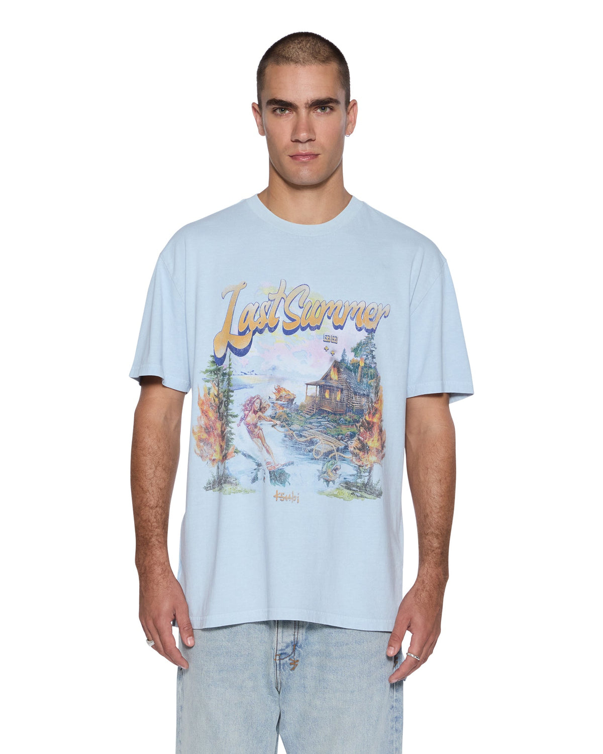 Mens Last Summer Biggie Ss Tee Blue Mist Oversized Tees - Blue
