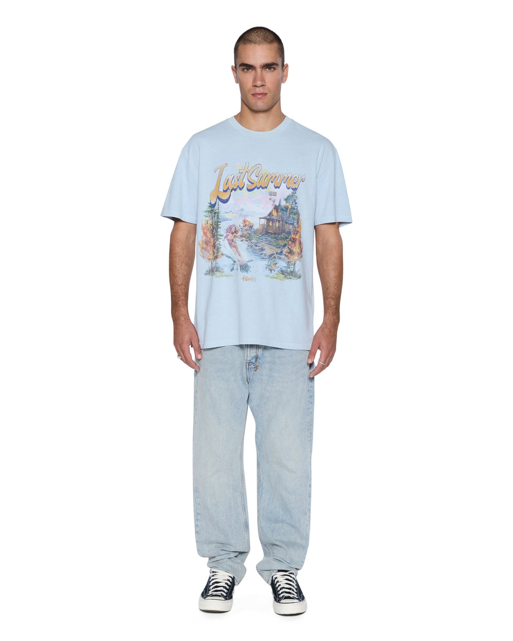 Mens Last Summer Biggie Ss Tee Blue Mist Oversized Tees - Blue
