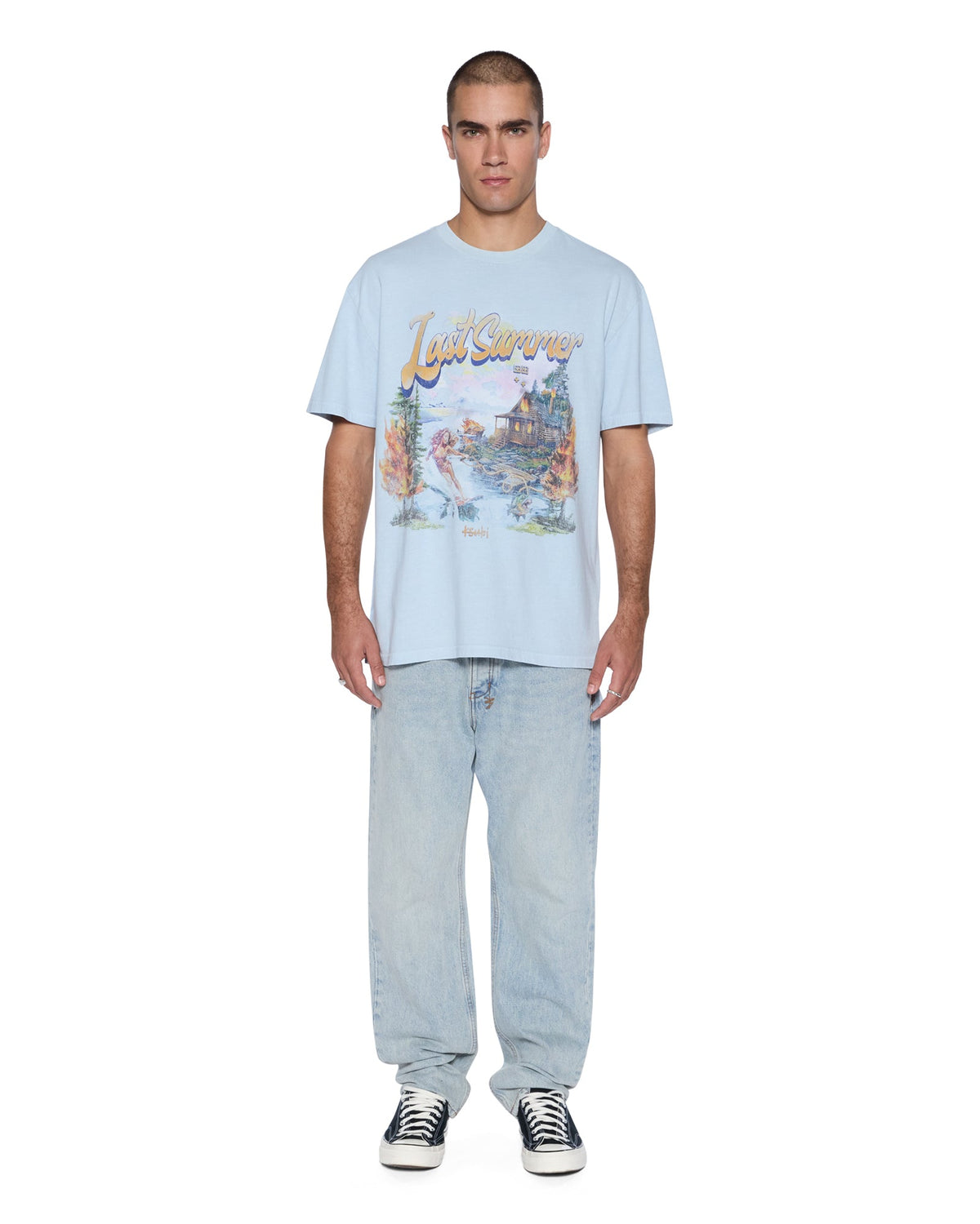 Mens Last Summer Biggie Ss Tee Blue Mist Oversized Tees - Blue