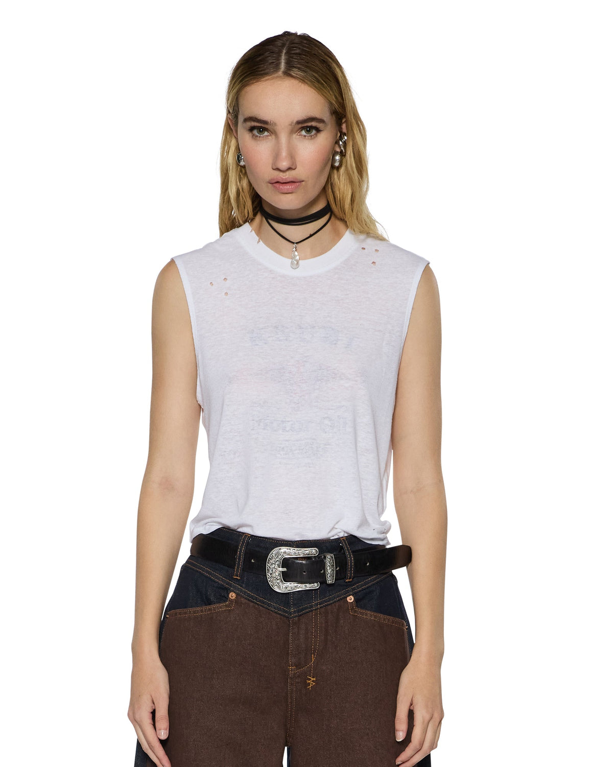 Womens Motor Oil Moss Tank White Regular Fashion Tops - White