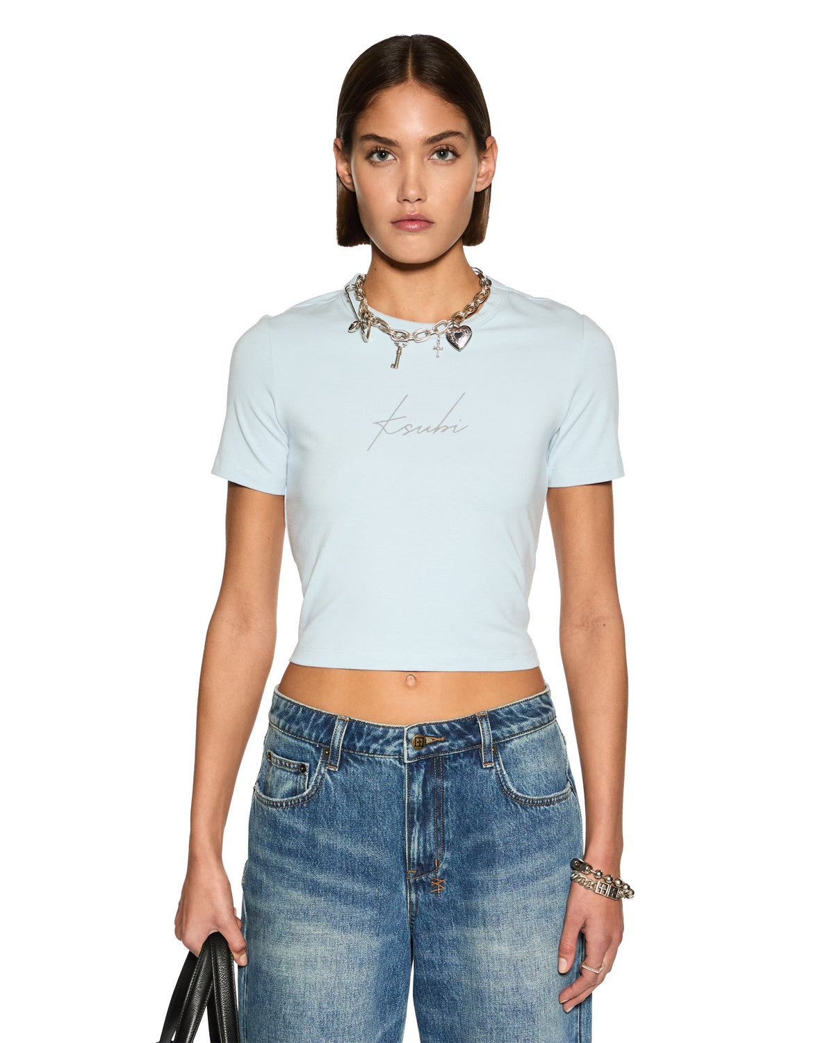 Womens Moniker Baby Tee Sky Fitted Tees - Blue