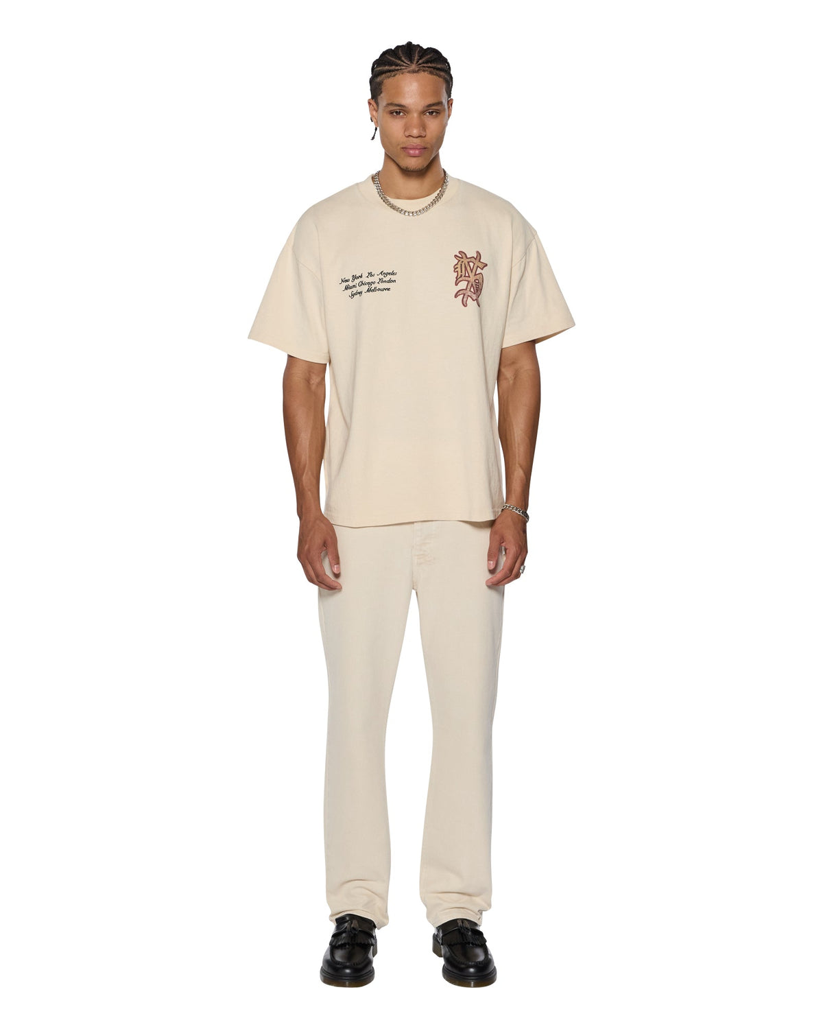 Mens Hazlow Ecru Straight Denim Jeans - Beige