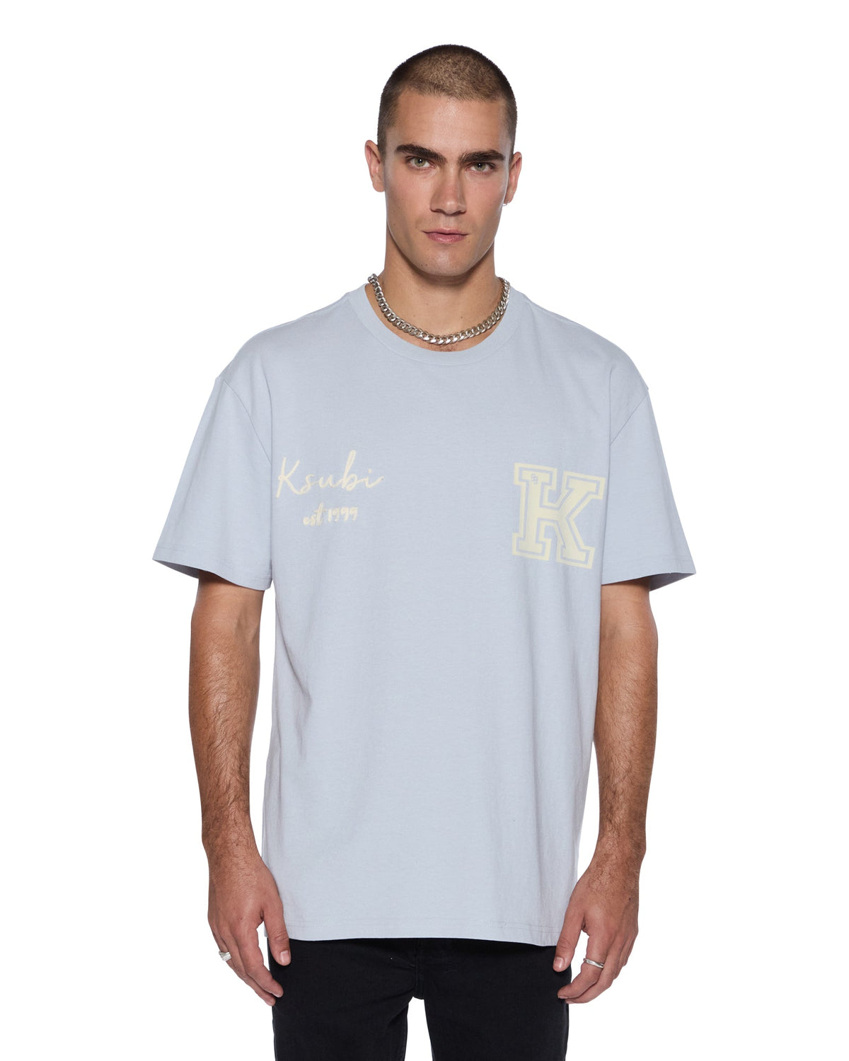 Mens Salud Biggie Ss Tee Blue Mist Oversized Tees - Blue