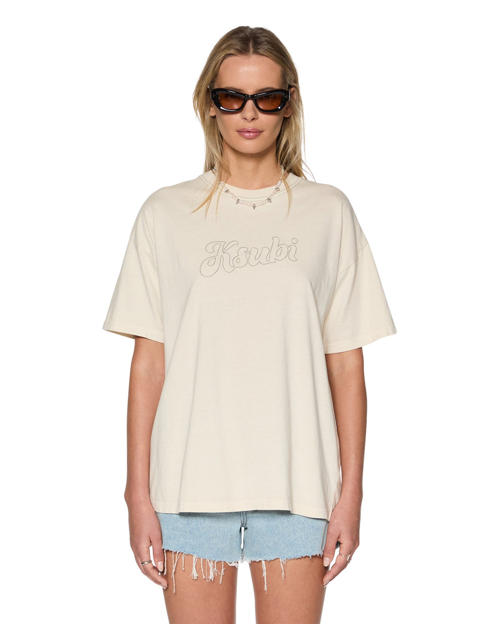 Womens Sketch Oh G Tee Slice Ecru Oversized Tees - Beige