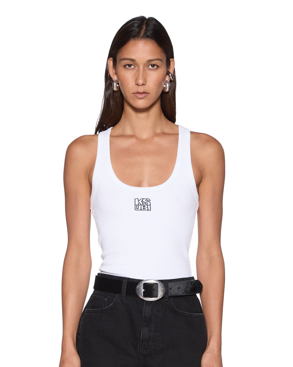 Womens Stacked Origin Tank White Fitted Fashion Tops - White