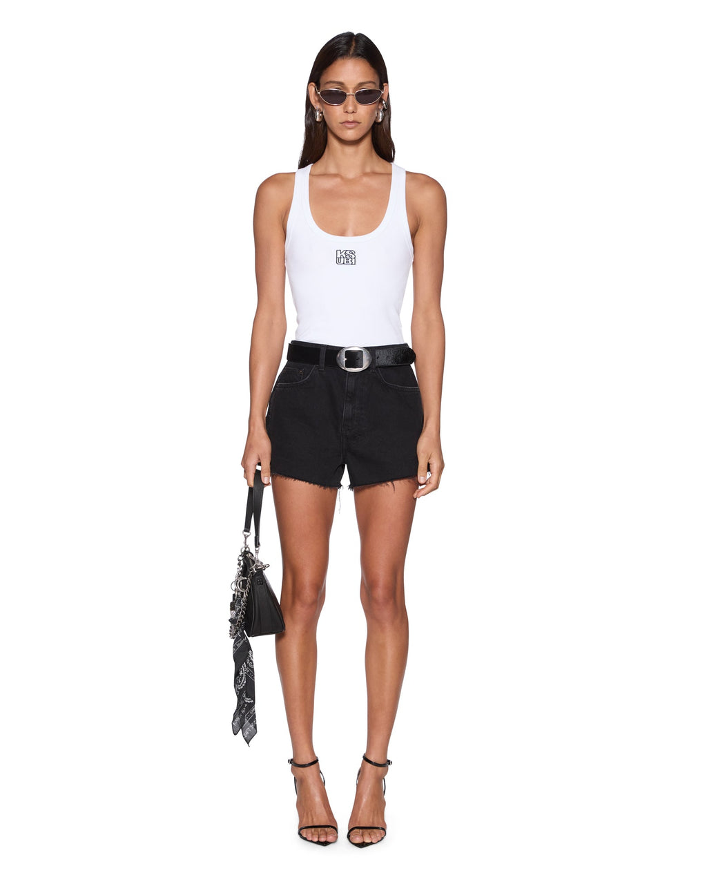 Womens Stacked Origin Tank White Fitted Fashion Tops - White