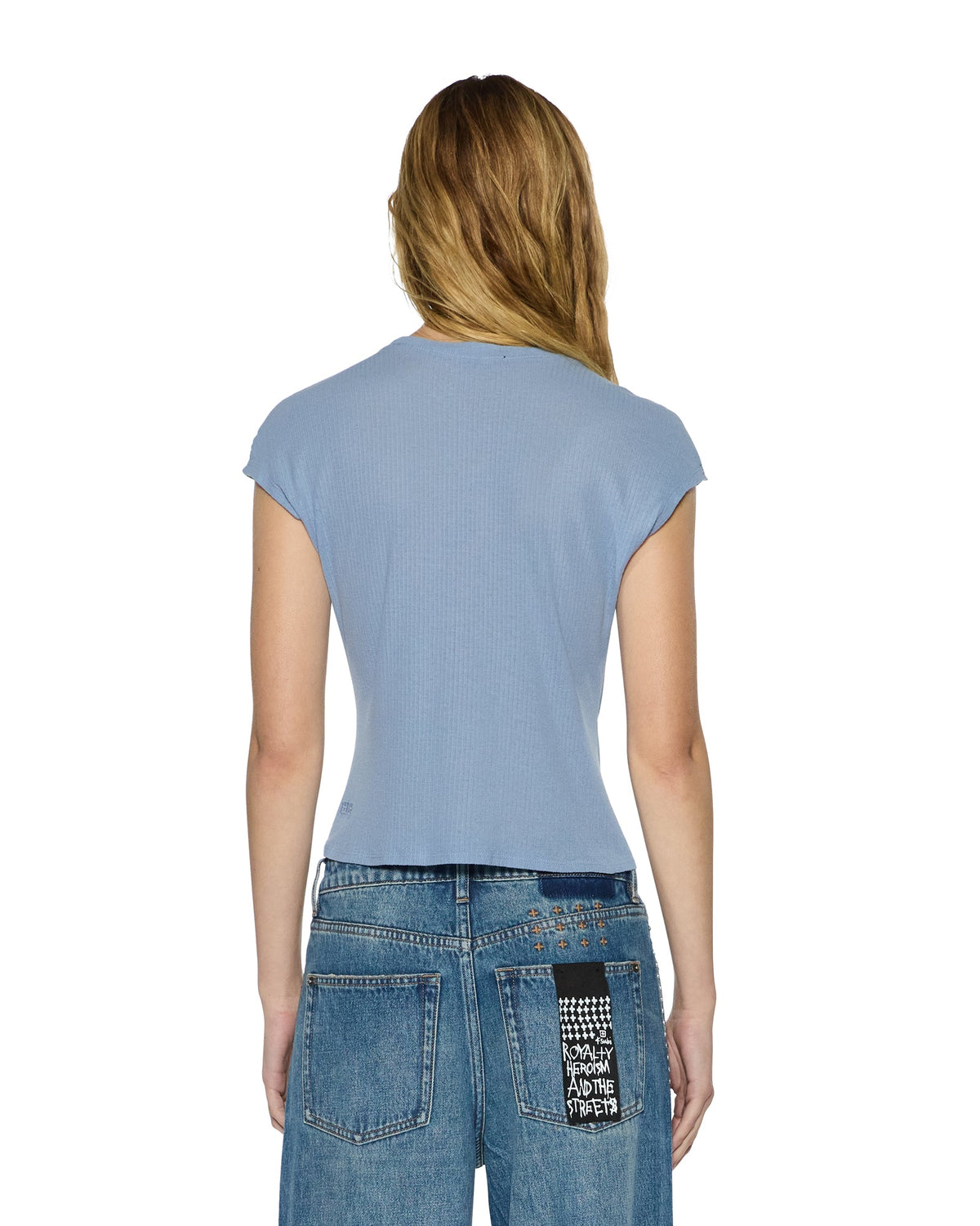 Womens Staple Ss Tee Ice Blue Sheer Slim Fashion Tops - Blue