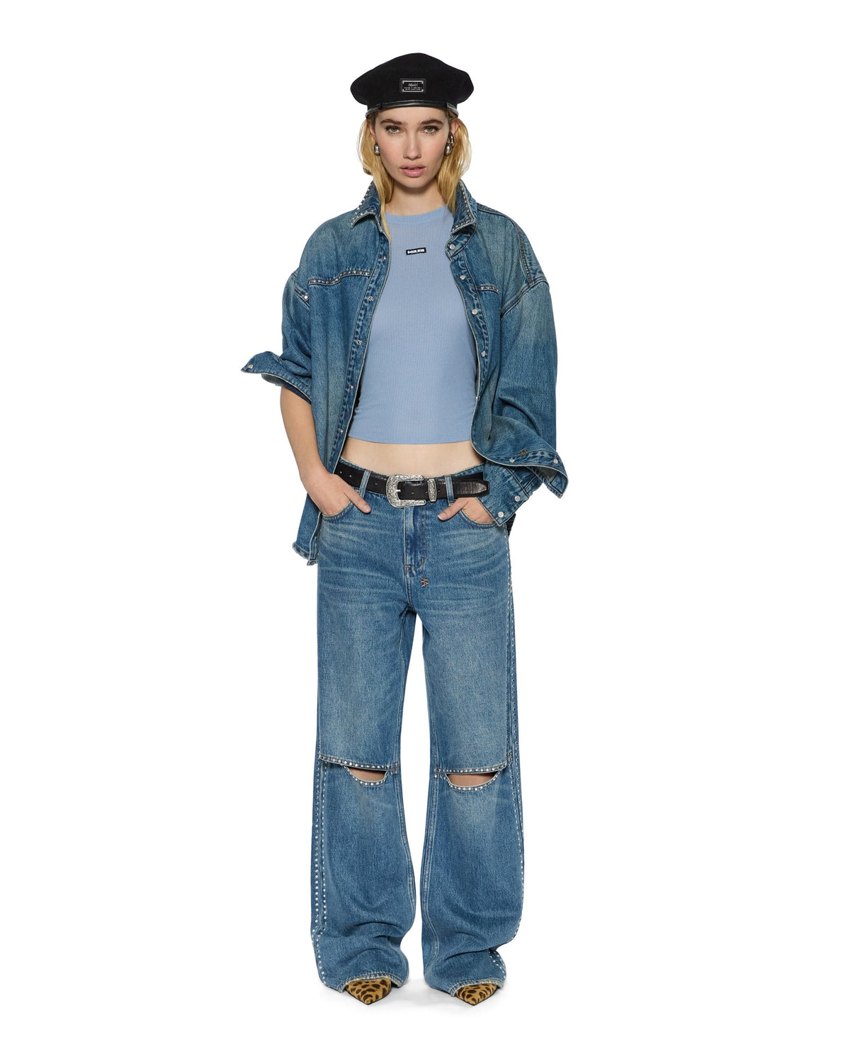 Womens Staple Ss Tee Ice Blue Sheer Slim Fashion Tops - Blue