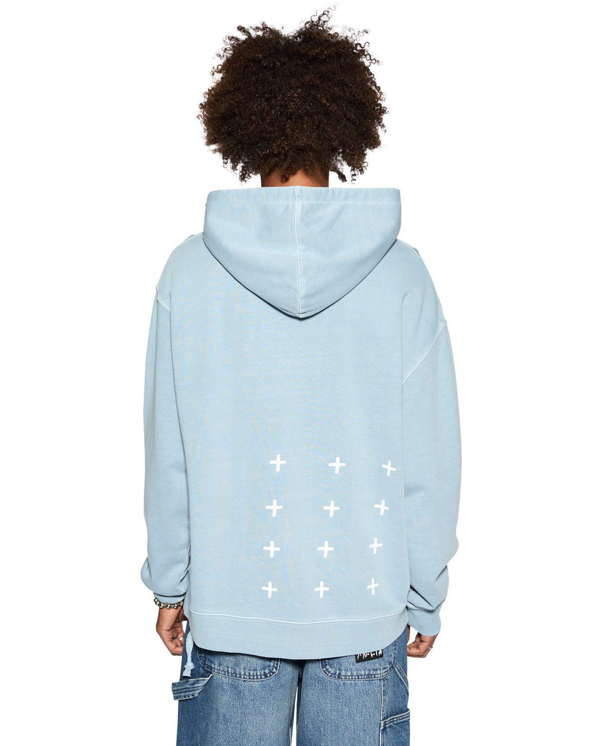 Mens Skript Biggie Hoodie Ice Blue Oversized Fleece - Blue
