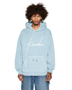 Mens Skript Biggie Hoodie Ice Blue Oversized Fleece - Blue