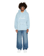 Mens Skript Biggie Hoodie Ice Blue Oversized Fleece - Blue