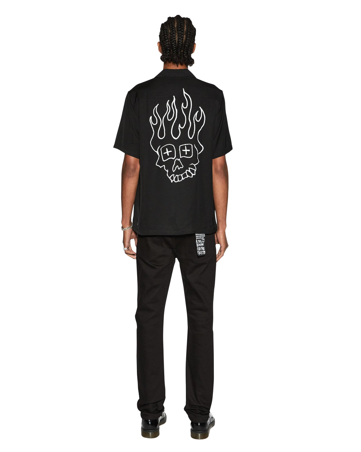 Mens Skull Alley Downtown Ss Shirt Black Regular Shirts - Black And White