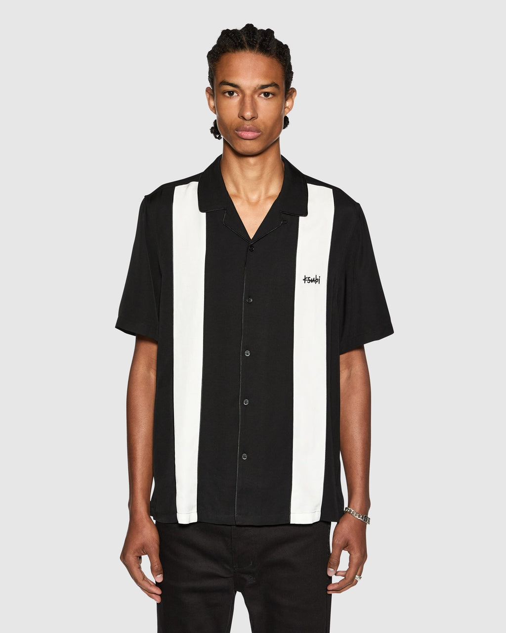 Mens Skull Alley Downtown Ss Shirt Black Regular Shirts - Black And White