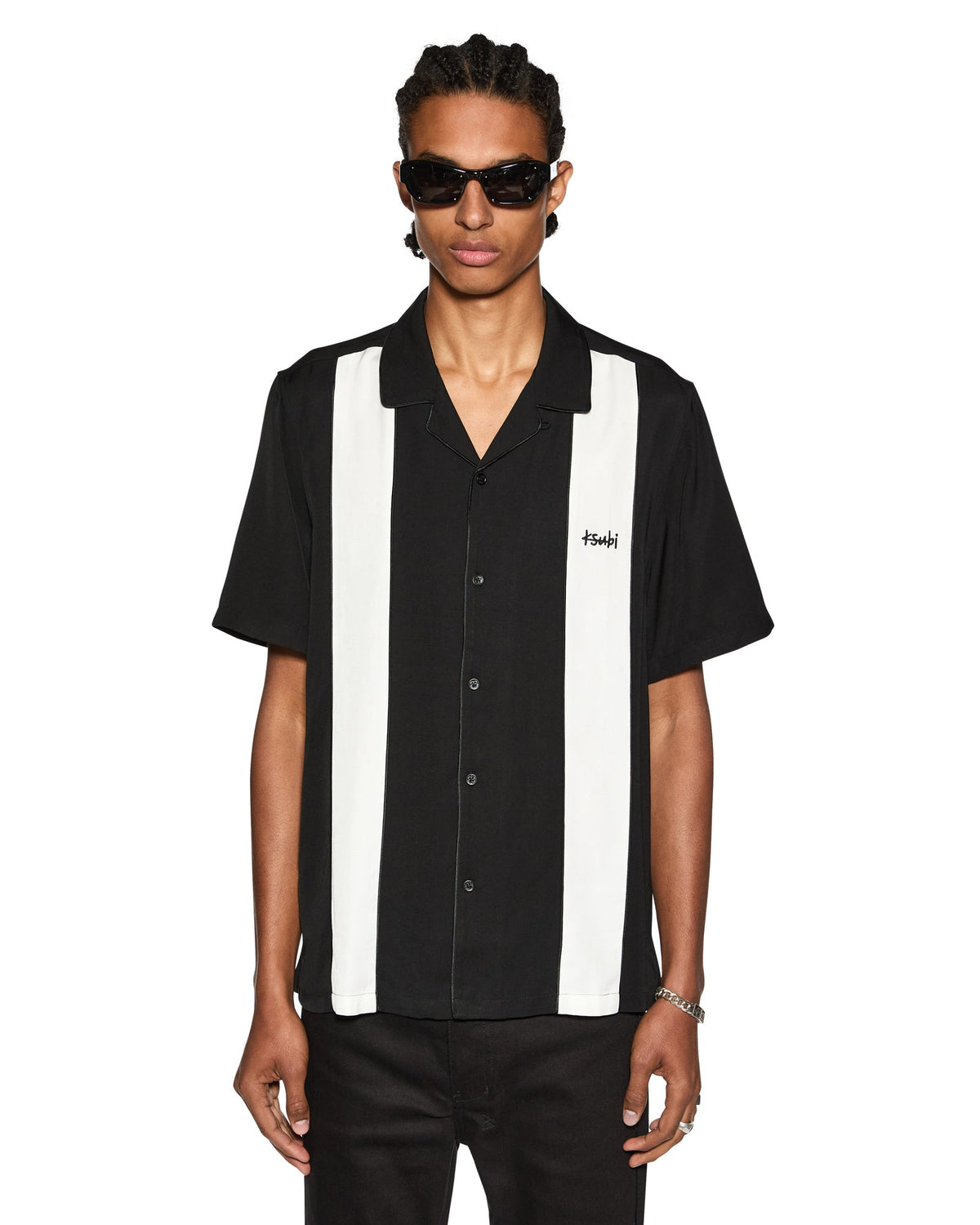 Mens Skull Alley Downtown Ss Shirt Black Regular Shirts - Black And White