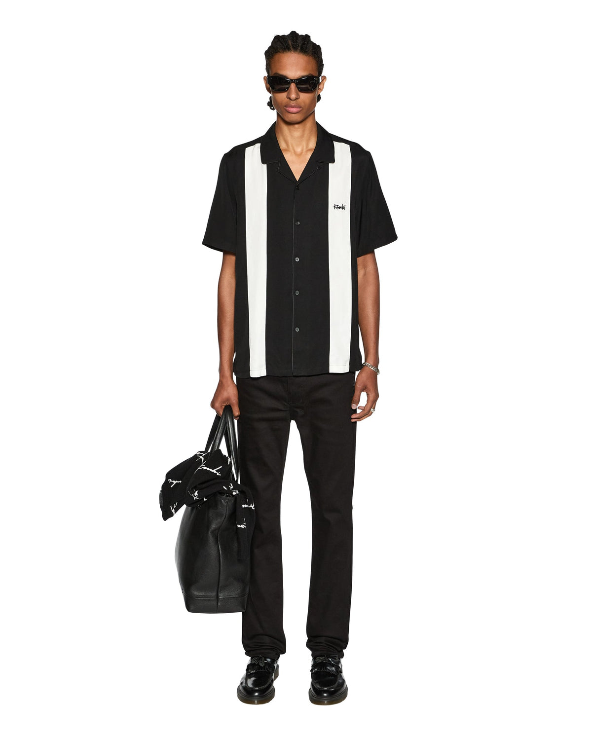 Mens Skull Alley Downtown Ss Shirt Black Regular Shirts - Black And White
