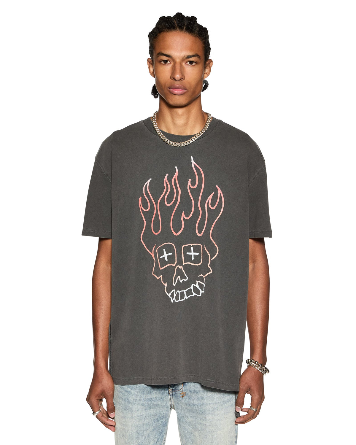 Mens Skull Biggie Ss Tee Faded Black Oversized Tees - Black