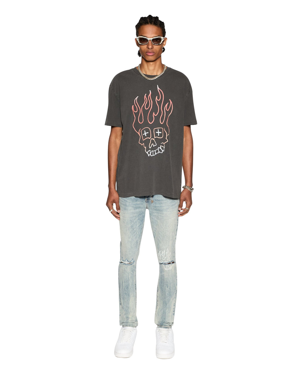 Mens Skull Biggie Ss Tee Faded Black Oversized Tees - Black