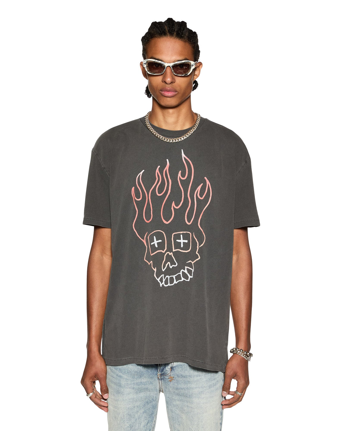 Mens Skull Biggie Ss Tee Faded Black Oversized Tees - Black