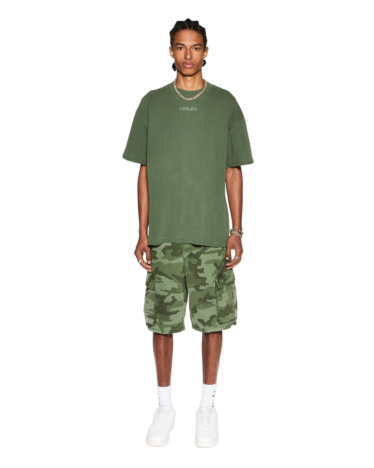 Mens Fugitive Cargo Short Hash Camo Relaxed Walkshorts - Green