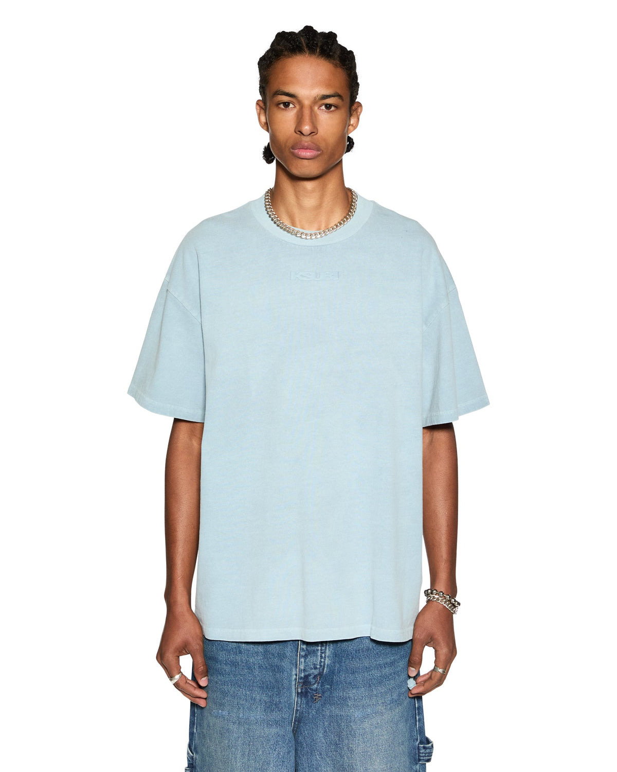 Mens Sott Ekcess Ss Tee Ice Blue Oversized Tees - Blue
