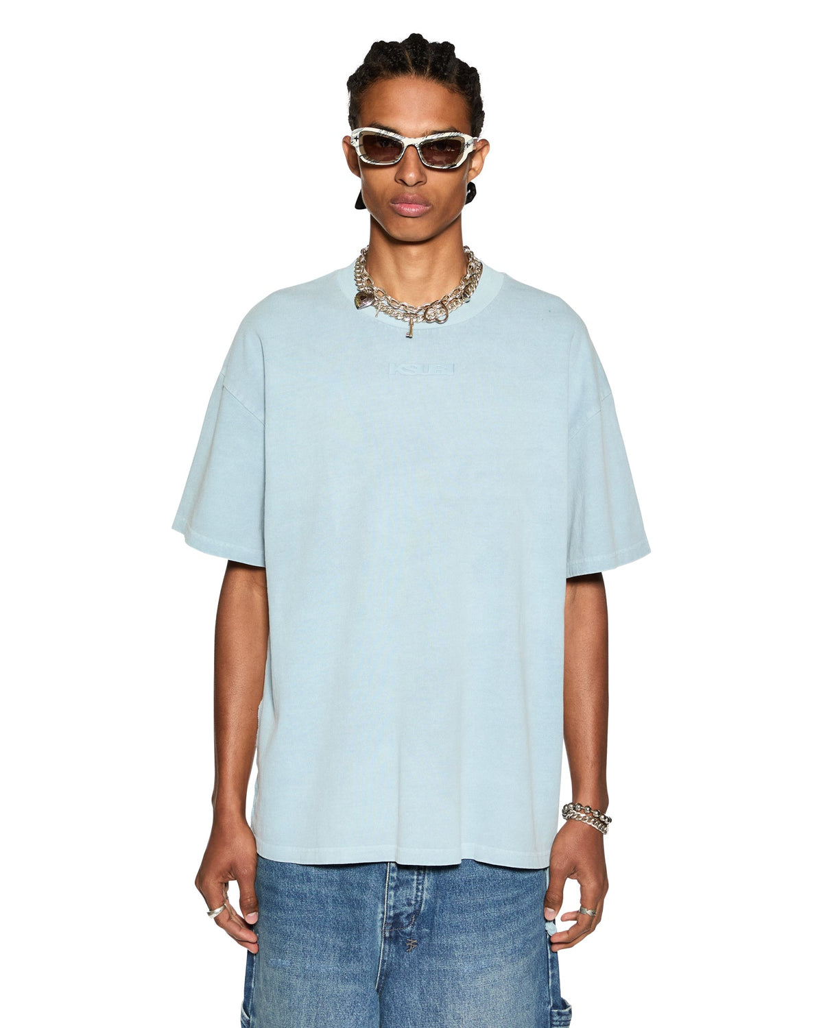 Mens Sott Ekcess Ss Tee Ice Blue Oversized Tees - Blue