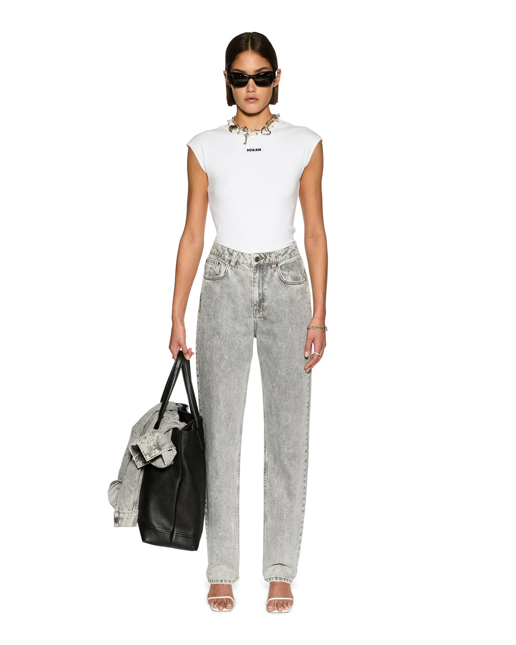 Womens Playback Dime Krystal Trashed Straight Denim Jeans - Grey