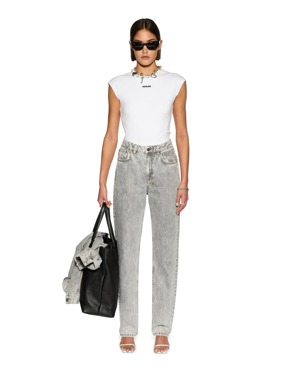 Womens Playback Dime Krystal Trashed Straight Denim Jeans - Grey