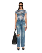 Womens Studio Mesh Ss Tee Fitted Fashion Tops - Denim