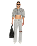 Womens Low Rider Dime Krystal Trashed Baggy Denim Jeans - Grey