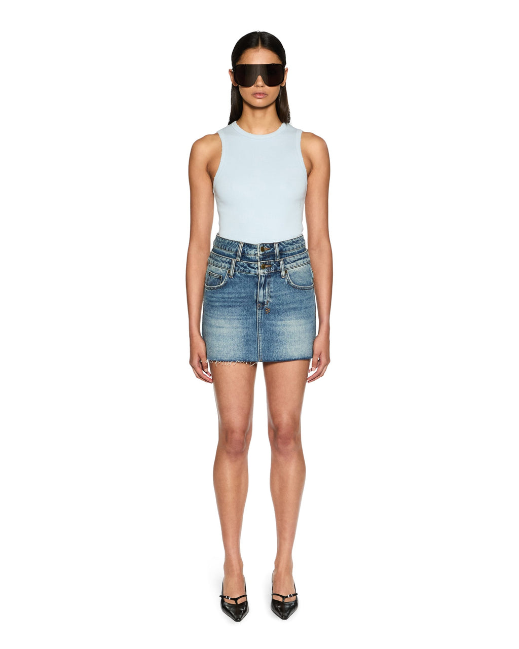 Womens Model Mini Rework Aged Slim Skirts - Denim