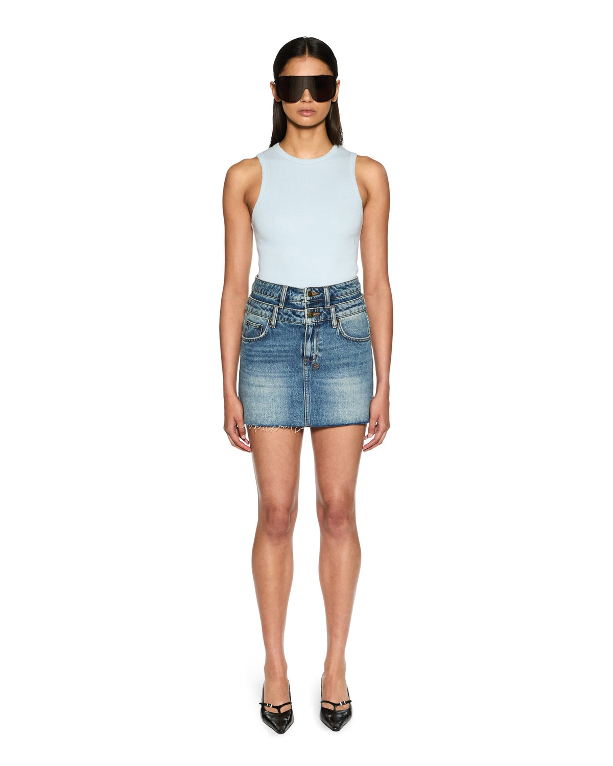 Womens Model Mini Rework Aged Slim Skirts - Denim