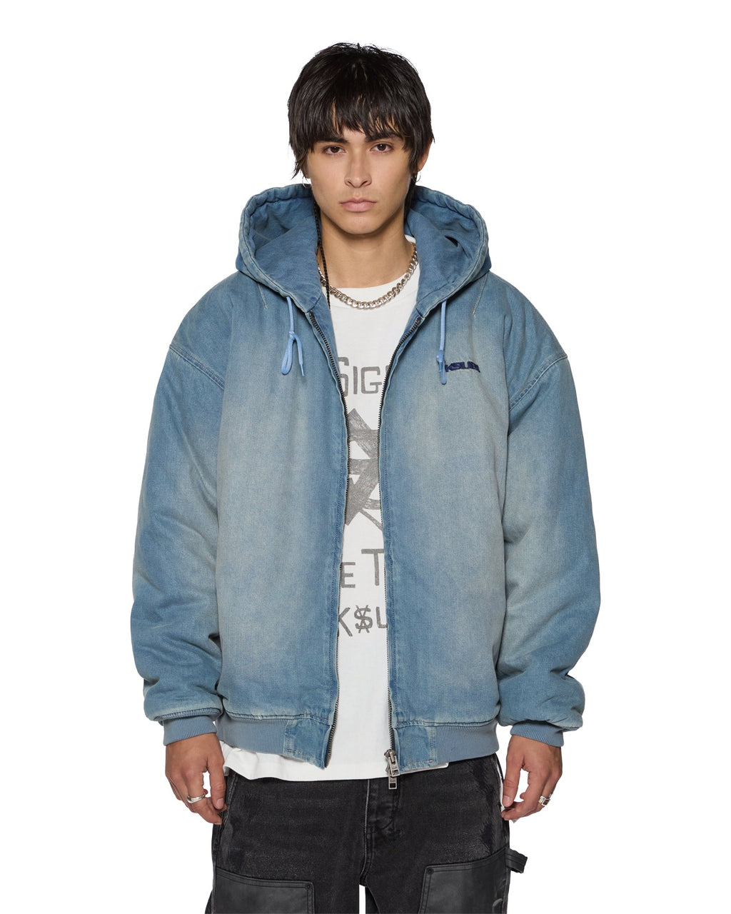 Mens Slouch Bomber Jacket Faded Indigo Relaxed Jackets - Denim