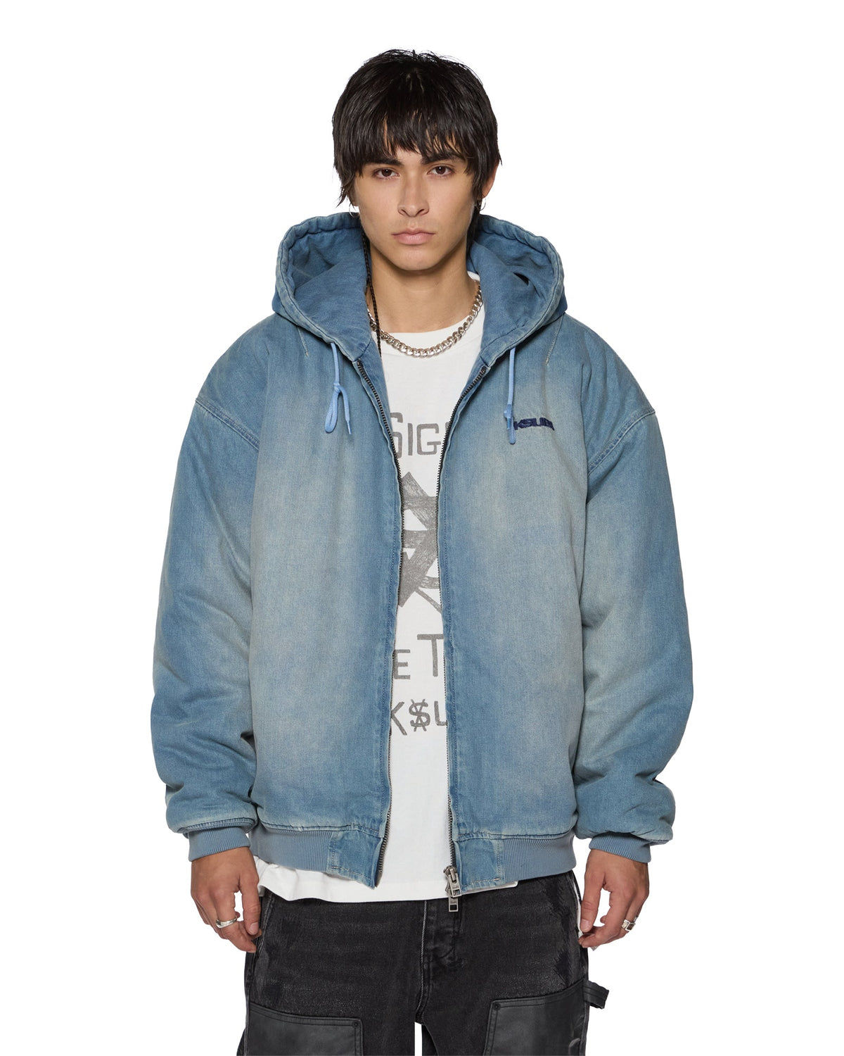 Mens Slouch Bomber Jacket Faded Indigo Relaxed Jackets - Denim